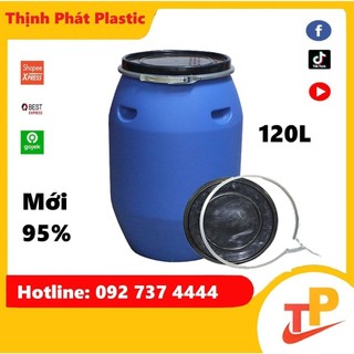 Thùng phi nhựa cũ 120l, thùng phuy chứa nước tưới cây