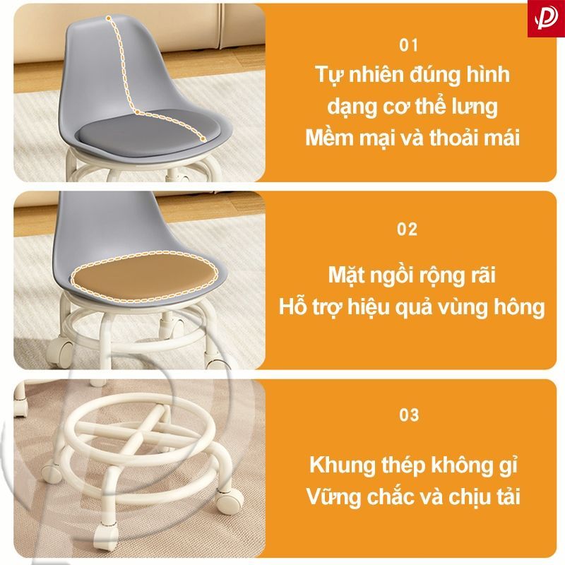 Ghế Tròn Xoay Bệt Có Bánh Xe Đa Năng Xoay 360 Độ Đệm Ghế Da Pu Êm Ái Bền Bỉ Chống Nước Bám Bẩn Tựa Lưng Trong Suốt Em | BigBuy360 - bigbuy360.vn