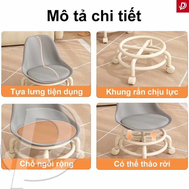 Ghế Tròn Xoay Bệt Có Bánh Xe Đa Năng Xoay 360 Độ Đệm Ghế Da Pu Êm Ái Bền Bỉ Chống Nước Bám Bẩn Tựa Lưng Trong Suốt Em | BigBuy360 - bigbuy360.vn