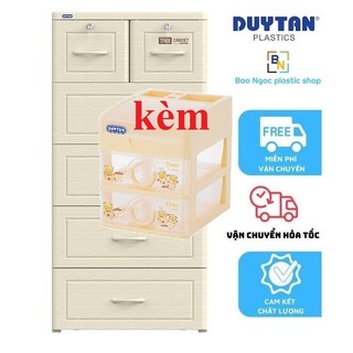 Tủ nhựa Tabi vân gỗ nhựa Duy Tân 5 tầng tặng kèm tủ tomi nhỏ