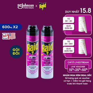 Combo 2 Bình xịt côn trùng RAID Không Mùi thoáng mát 600ml/bình