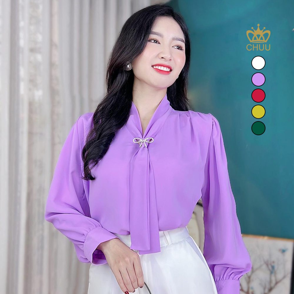 Áo sơ mi nữ lụa lạnh kiểu cổ cavat sang trọng CHUU A9231