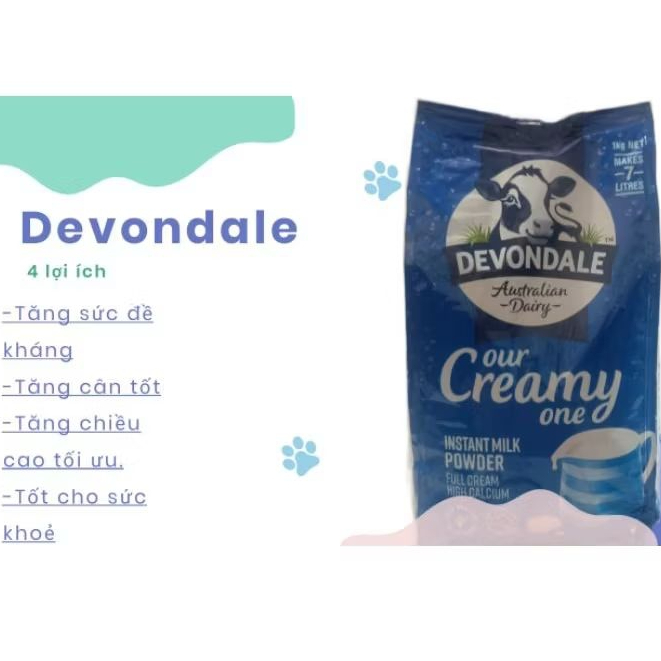 Sữa bột Devondale bịch 1 kg nhập từ Úc