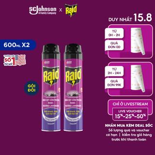 Combo 2 RAID Bình xịt côn trùng Hương Lavender 600ml/bình