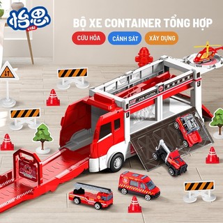 XE Ô TÔ BIẾN HÌNH CHỞ 6 XE HỢP KIM KÈM THANG TRƯỢT, ĐƯỜNG CHẠY DÀI VÀ BIỂN BÁO GIAO THÔNG, CÓ ÂM THANH CHẠY PIN MẪU 2