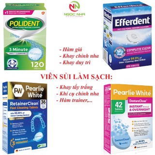 Viên sủi ngâm làm sạch và vệ sinh hàm giả răng giả hàm tháo lắp, vệ sinh khay chỉnh nha Efferdent/Polident - Mỹ