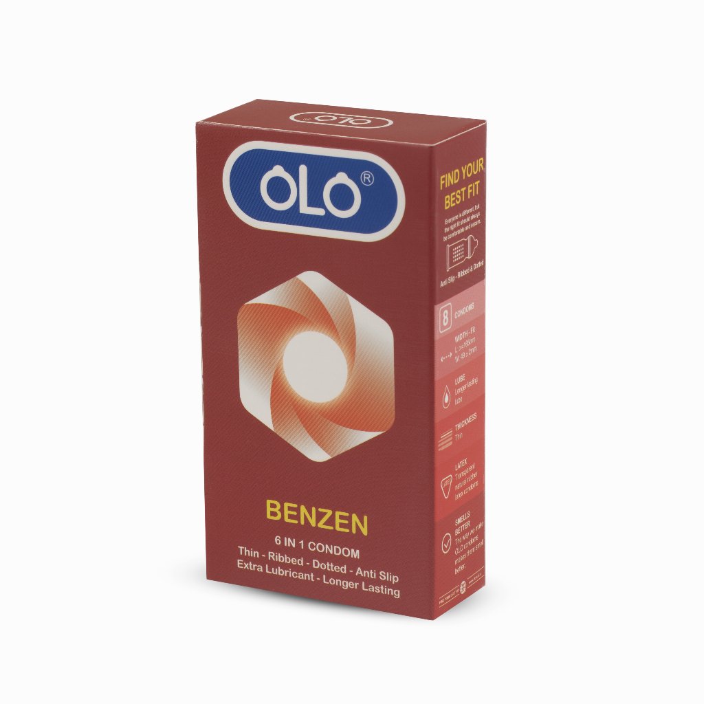 Bao Cao Su Olo Benzen 6 In 1 - Gân Gai, Size Nhỏ Chống Tuột 49Mm, Benzocaine 7% Siêu Lâu, Kéo Dài Thời Gian, Thơm Mát