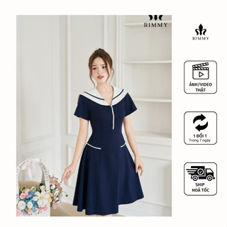 RIMMY - KALINA Dress Váy đầm thiết kế chất tuytsi cao cấp xanh navy trẻ trung thanh lịch