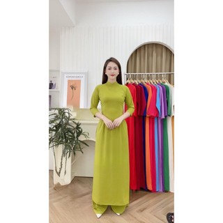 Áo Dài Trơn Lụa Nhật Màu Vàng Cốm