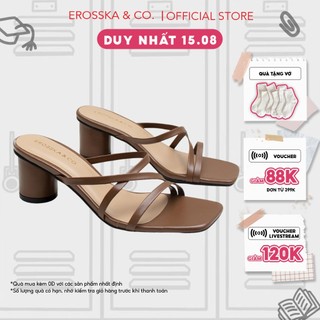 Erosska - Dép cao gót nữ mũi vuông phối dây quai mảnh sang trọng cao 5cm màu nâu - EM092