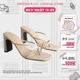 Erosska - Dép cao gót thời trang mũi vuông phối dây quai mảnh cao 8cm màu nude - EM101