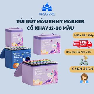 Bút màu 2 đầu Enmy Marker Hàng Cao Cấp 12/24/36/48/60/80 màu tặng kèm túi có khay đựng màu.Vẽ được trên mọi chất liệu