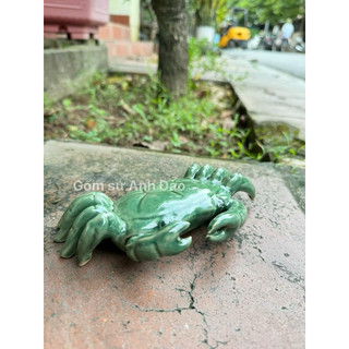 Tượng gốm hình con cua men xanh bày phong thủy, tiểu cảnh, trang trí