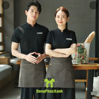 Tạp dề ngắn cao cấp nhiều túi vải kaki cotton100 đồng phục nhân viên phục vụ pha chế nhà hàng cà phê trà sữa