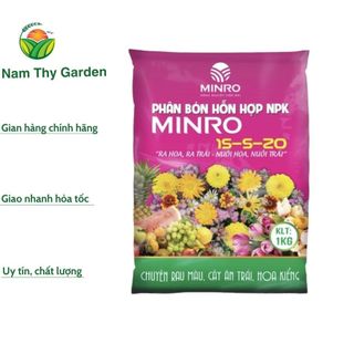 Phân bón hỗn hợp NPK minro 15-5-20 túi 1kg giúp cây ra hoa ra trái, nuôi hoa, nuôi trái