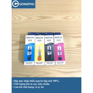 Mực máy in Epson L3110/ L3150/ L3210/ L3250- Mực in epson 003(nhập khẩu) đủ màu C/M/Y/BK(mới 100%, bản in chất lượng)