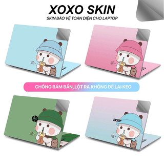 Skin Dán Laptop mẫu Gấu Hút Trà Sữa - Decal Dán Laptop Cắt Sẵn Theo Từng Máy