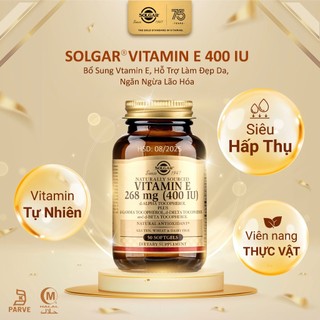 Viên Uống Solgar Vitamin E 400 IU - Bổ Sung Vtamin E, Hỗ Trợ Làm Đẹp Da, Ngăn Ngừa Lão Hóa [ 50 Viên] HSD: 08/2025
