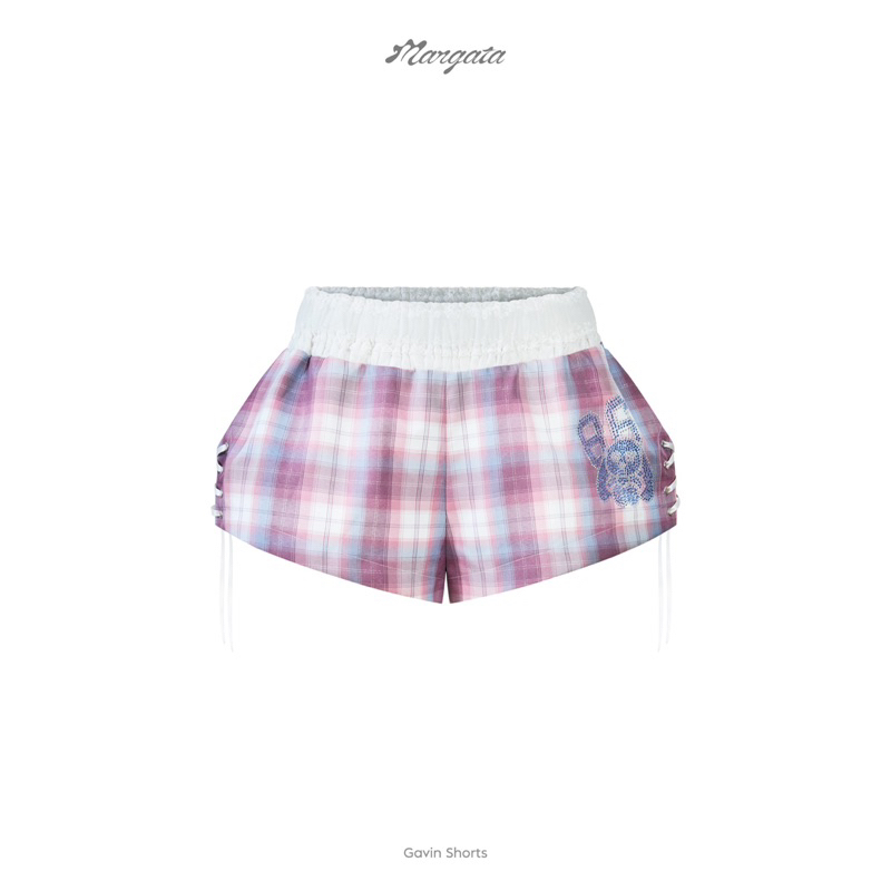 Quần short sọc caro tím xanh đính hạt Mangata [CÓ KÈM LÓT QUẦN] (GAVIN SHORTS)
