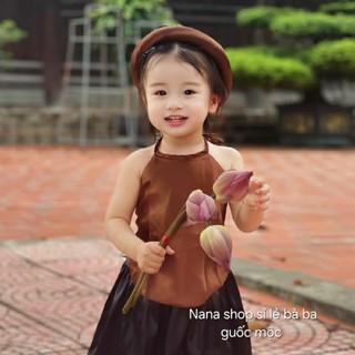Yếm nâu kèm mấn bé gái chất lụa mềm mát size 7 - 30ky