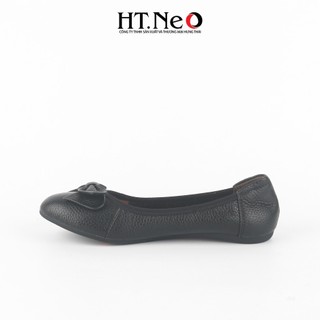 Giày bệt nữ ht.neo da thật mềm mại, chun viền ôm chân, nơ xinh, đế cao su êm chân nu100