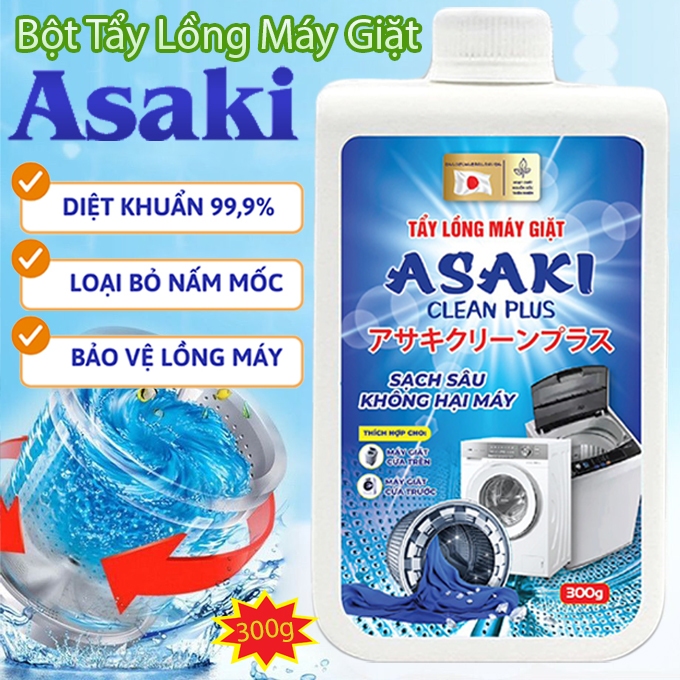 Bột Vệ Sinh Lồng Máy Giặt ASAKI Chính Hãng 300g, Tẩy Các Vết Bẩn Tích Tụ, Nấm Mốc, Tẩy Mốc Gioăng Cao Su