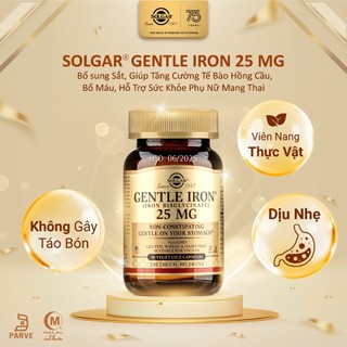 [HSD: 6/2025]Viên Uống Solgar Gentle Iron 90 viên - Bổ Sung Sắt, Tăng Hồng Cầu, Bổ Máu,Hỗ Trợ Sức Khỏe Phụ Nữ Mang Thai