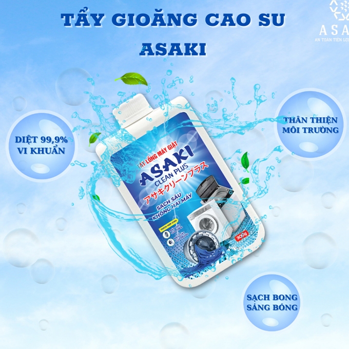 Bột Vệ Sinh Lồng Máy Giặt ASAKI Chính Hãng 300g, Tẩy Các Vết Bẩn Tích Tụ, Nấm Mốc, Tẩy Mốc Gioăng Cao Su