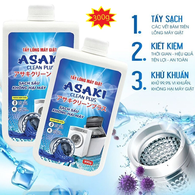 Bột Vệ Sinh Lồng Máy Giặt ASAKI Chính Hãng 300g, Tẩy Các Vết Bẩn Tích Tụ, Nấm Mốc, Tẩy Mốc Gioăng Cao Su