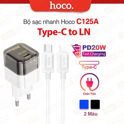 Bộ sạc nhanh Typec to IP PD20W 3.0A Hoco C125A dùng cho ip7/8/X/11/12/13/14,chân tròn, dài 1m