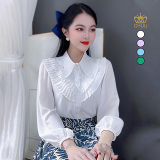 Áo sơ mi công sở nữ cổ vạt nhọn xếp li chuu a8161