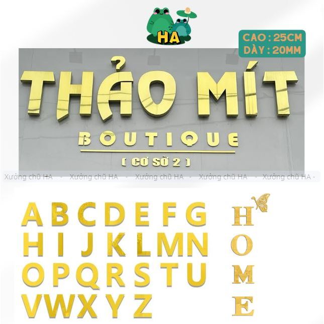 Cao 25cm + nổi 20mm Chữ Alu Vàng Gương LOẠI CAO CẤP, chữ alu dán tường, dán biển quảng cáo
