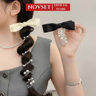  Dây buộc tóc cao su đuôi ngựa xoắn ốc gắn nơ 2 màu trắng đen   MÃ C103   