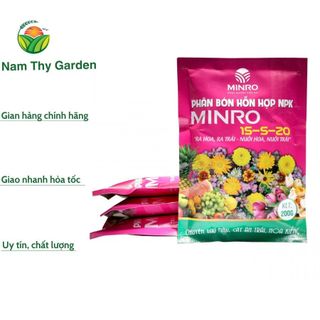 Phân bón hỗn hợp npk minro 15-5-20 gói 200gr giúp cây ra hoa, ra trái, nuôi hoa, nuôi trái