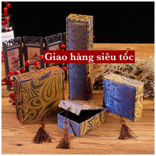 Hộp Gấm Sóng Xanh Vàng Đựng Đồ Trang Sức , Vòng tay , Vật phẩm phong thuỷ