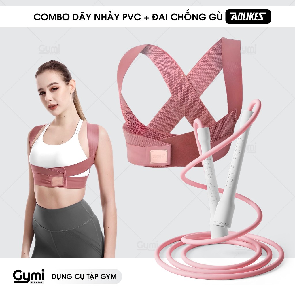 COMBO Dây Nhảy PVC Jump Ropes + Đai Chống Gù Lưng Aolikes 3109