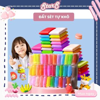 Đất sét tự khô nặn hình thủ công - lốc 12/34/36 màu không dính tay siêu nhẹ an toàn tặng kèm khuôn đồ chơi dành cho bé