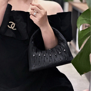 Túi Chloe Bag Hérisson chần bông đính hạt thủ công, bản xách tay màu đen