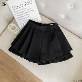 Quần short nữ Twentyfive cạp cao 2 lớp phối xếp ly dáng xòe bồng QM03