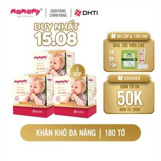 Khăn khô đa năng Mamamy cao cấp combo 3 hộp dùng thay khăn sữa, an toàn cho bé 180 tờ/hộp