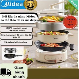 Nồi lẩu điện đa năng Midea MC-HGE2803 bản nâng cấp xào,lẩu,nướng,hấp lớp đáy viền đá chống dính công suất cao 1500W .
