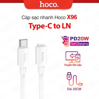 Cáp sạc nhanh PD20W Hoco X96 Type-C to LN dùng cho ip11/12/13/14 truyền dữ liệu nhỏ gọn tiện lợi, dài 25cm