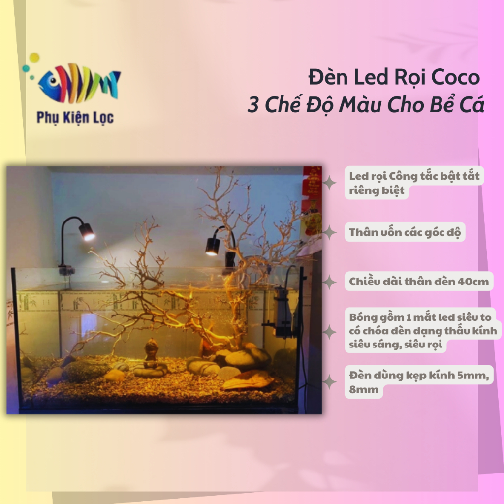 Đèn Led Rọi Coco 3 Chế Độ Màu Cho Bể Cá