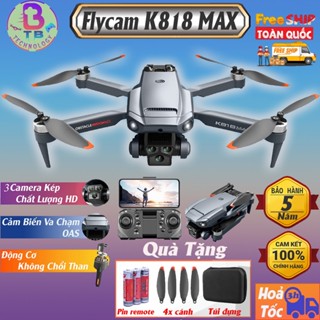 Flycam mini K818 Động cơ không chổi than - 3 Camera quay phim chụp ảnh, Plycam điều khiển từ xa có cảm biến va chạm