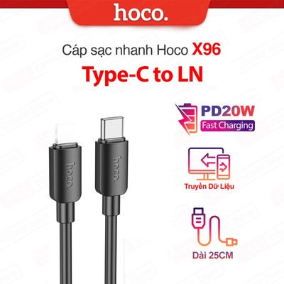 Cáp sạc nhanh Typec to IP PD20W 3.0A Hoco X96 dùng cho ip11/12pro/13/14promax dài 25cm