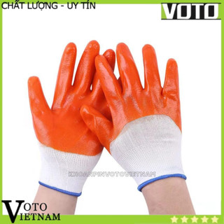 Găng tay bảo hộ lao động phủ PVC màu cam VOTO