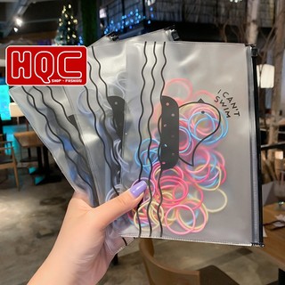Sét 100 chun buộc tóc nhiều màu loại có túi zip hàn quốc HQC-03