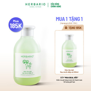 Sữa rửa mặt Rau má & Diếp cá herbario 200ml Sạch mụn giảm dầu thuần chay