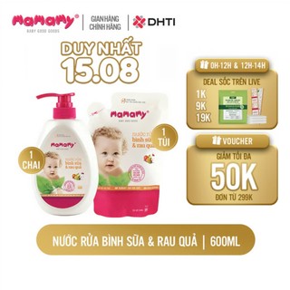 Nước rửa bình sữa Mamamy an toàn cho bé, rửa được rau củ quả thành phần thiên nhiên, an toàn cho bé chai/túi 600ml