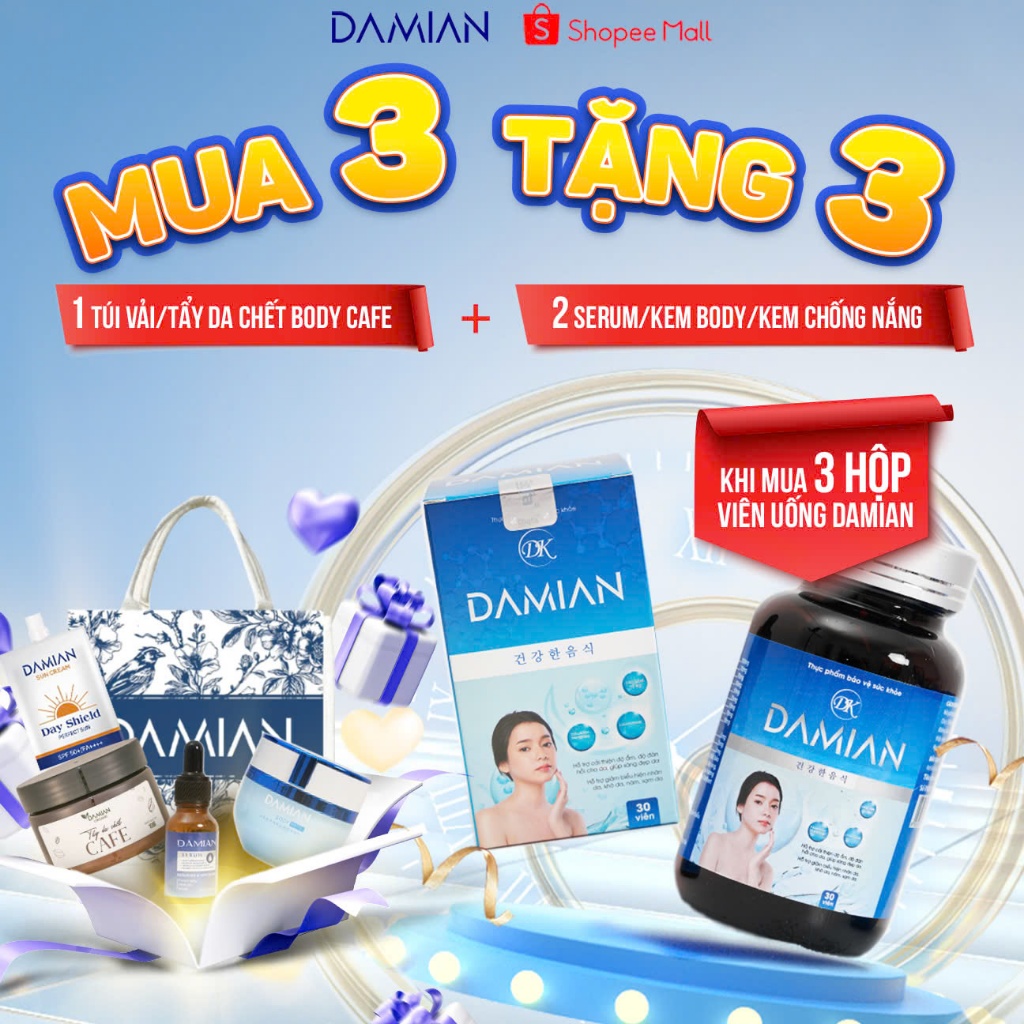 [Mua 3 Tặng 3] Viên Uống Trắng Da Hàn Quốc Damian, hỗ trợ làm mờ thâm nám, tàn nhan dưỡng trắng chỉ sau 30 Ngày